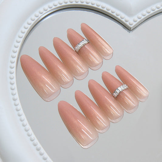 Elegant Stiletto Long Beige Press On Nails with Dazzling Accent