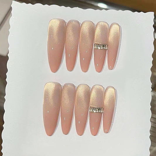 Glamorous Stiletto Long Blush Pink with Rhinestone Accent Press On Nail Set