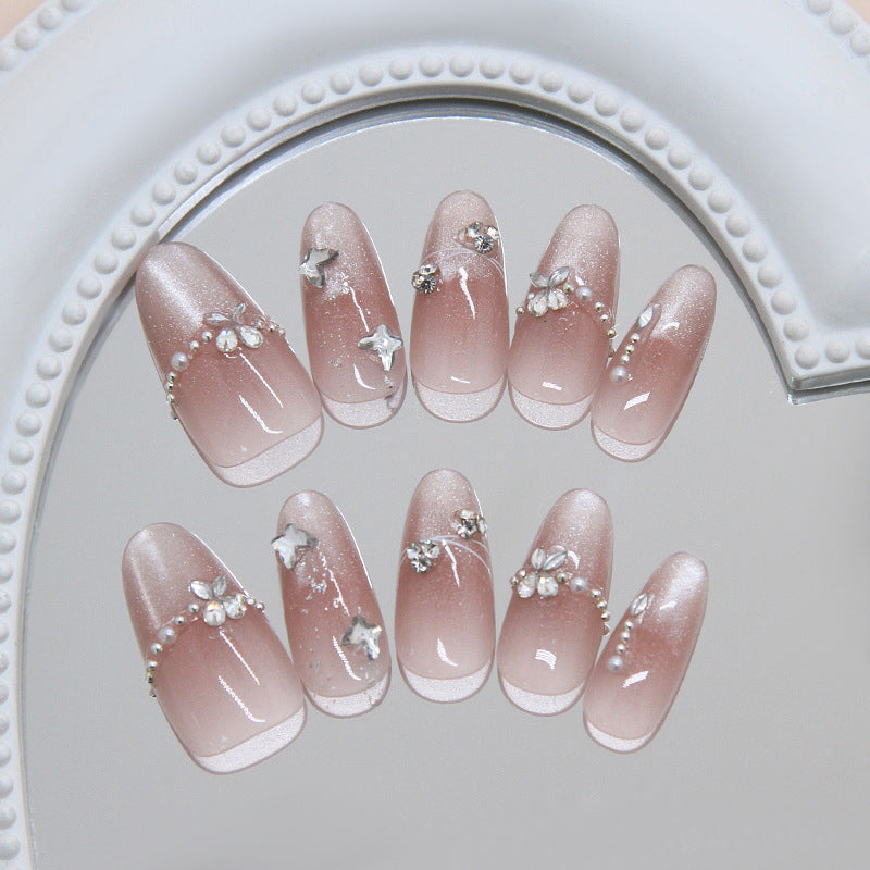 Celestial Dream Medium Almond Rosé Tip Press On Nail Set with Sparkling Accents