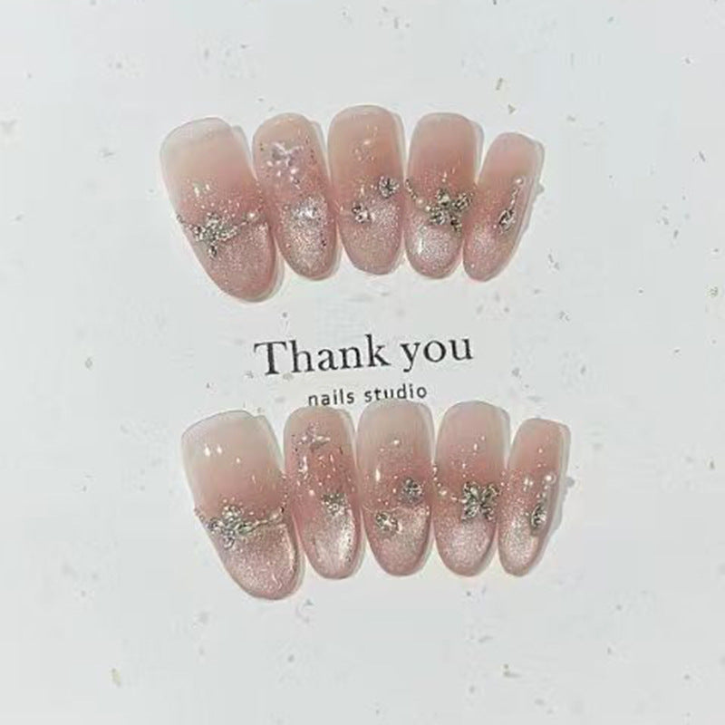 Dreamy Pastel Medium Almond Blush with Sparkling Accents Press on Nail Set