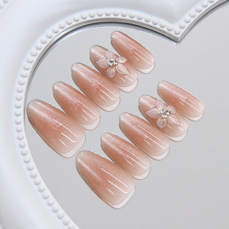Delicate Blossom Medium Almond Soft Pink with Floral Accents Press on Nail Set