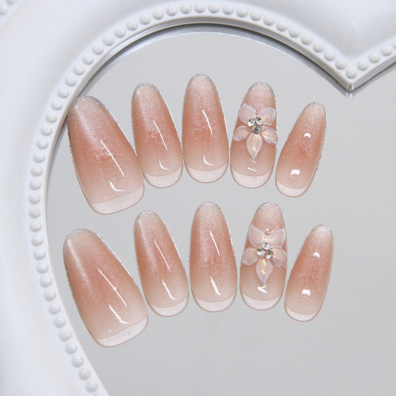 Blossom Dreams Medium Almond Blush Nails with Floral Accent