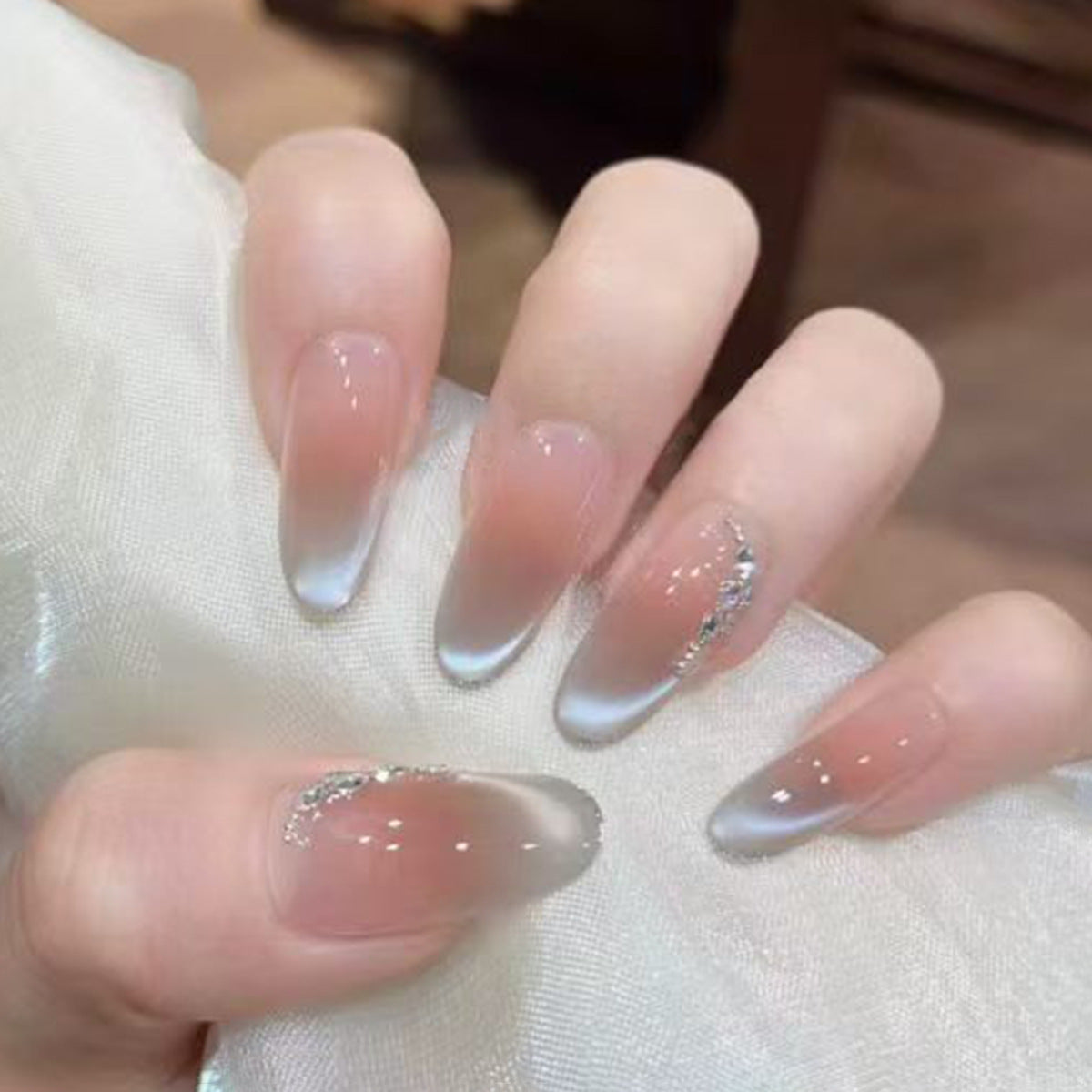 Dreamy Ombre Medium Almond Beige with Glitter Accents Press-On Nail Set