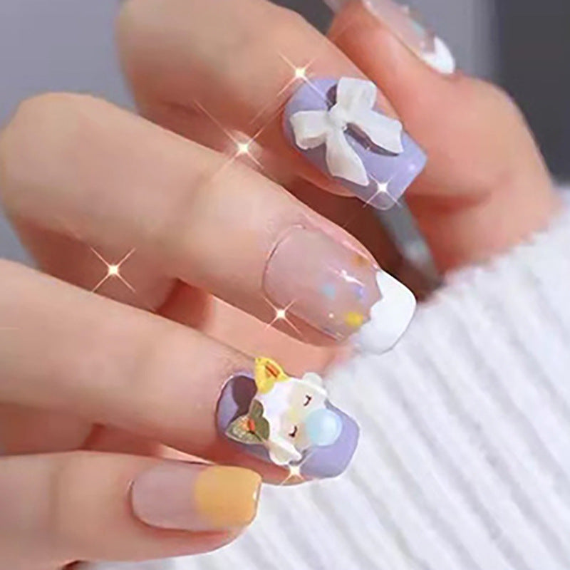 Enchanted Garden Medium Square Multicolor Floral Press On Nail Set with Sparkling Accents