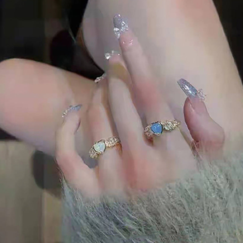 Enchanted Evening Medium Coffin Clear Press On Nails with Glitter Accents