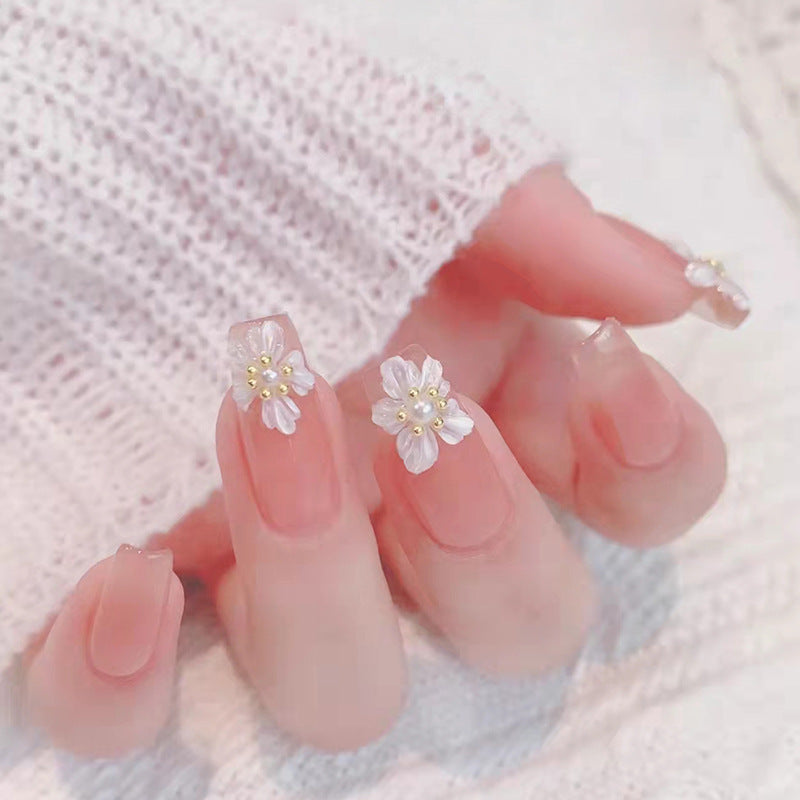 Spring Blossom Medium Coffin Shaped Pink Press On Nail Set with 3D Flower Accents