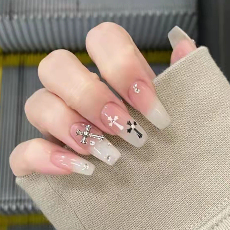 Stargazer Chic Extra Long Coffin Shape Press On Nails Set with Clear and Pink Ombre and Celestial Embellishments