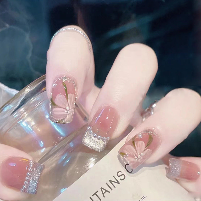 Elegant Butterfly Fantasy Medium Square Pink Glitter Accent Press On Nail Set