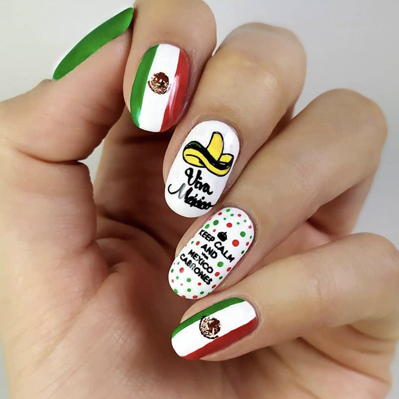 Fiesta Celebration Medium-Length Oval-Shaped Press On Nail Set in Multicolor with Fun Cultural Motifs
