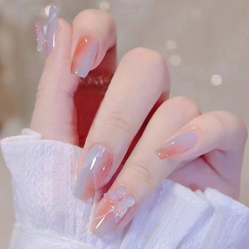 Enchanted Elegance Long Coffin Pale Pink Press On Nail Set with Crystal Accents