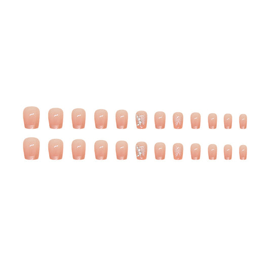 Whimsical Garden Short Square Peach Press on Nail Set with Floral Accent