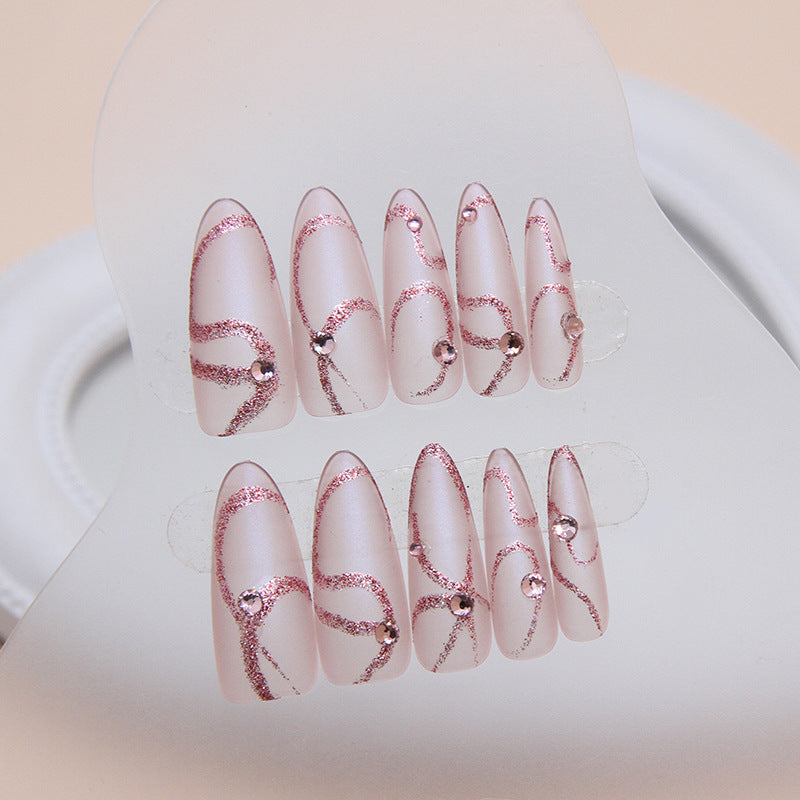 Enchanted Elegance Long Almond Pink Glitter Accent Press On Nail Set