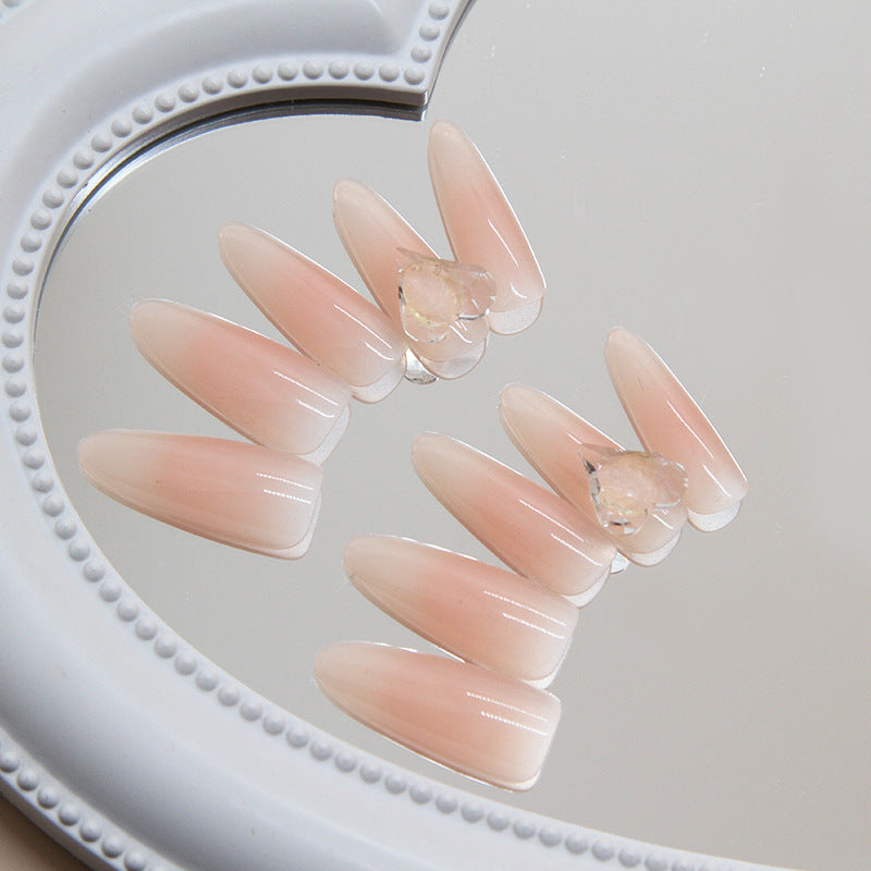 Elegant Bridal Collection Long Stiletto Beige Press On Nail Set with Crystal Accents