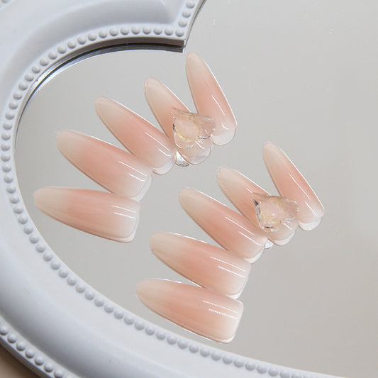 Elegant Bridal Collection Long Stiletto Beige Press On Nail Set with Crystal Accents