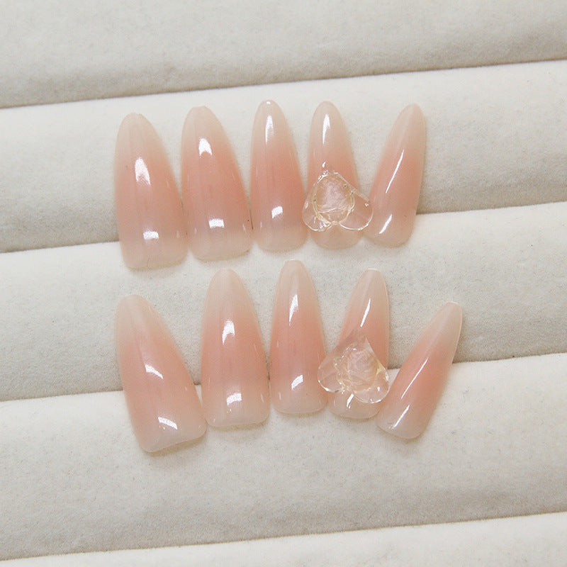 Elegant Bride Long Stiletto Peach Press-On Nails with 3D Rose Accents