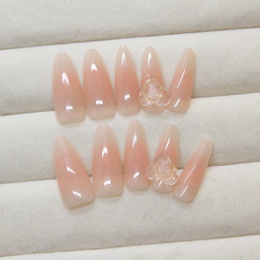 Elegant Bride Long Stiletto Peach Press-On Nails with 3D Rose Accents