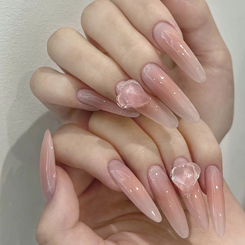 Elegant Romance Extra Long Stiletto Pink Press On Nail Set with Crystal Embellishments