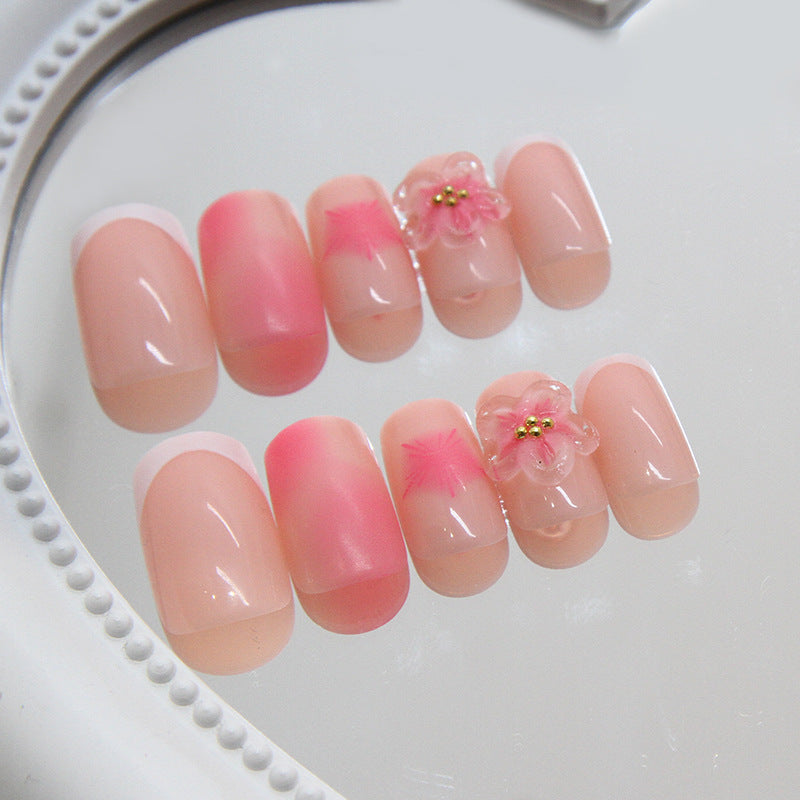 Blossom Fantasy Medium Square Pink Ombre Press On Nail Set with Floral Accents