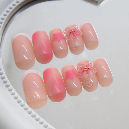 Blossom Fantasy Medium Square Pink Ombre Press On Nail Set with Floral Accents