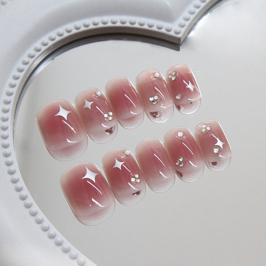 Celestial Dream Pink Ombre Short Square Press On Nail Set with Sparkling Star Accents