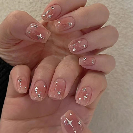 Celestial Dreams Press On Nail Set Short Square Clear with Sparkling Gem Accents