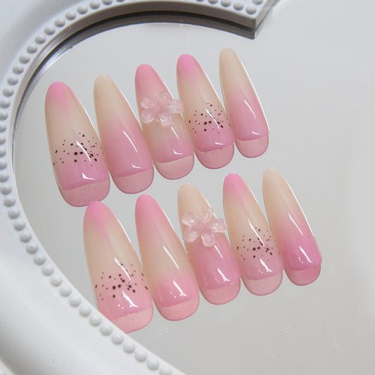 Charming Blossom Dream Long Almond Pink Gradient Press On Nail Set with Floral Accents