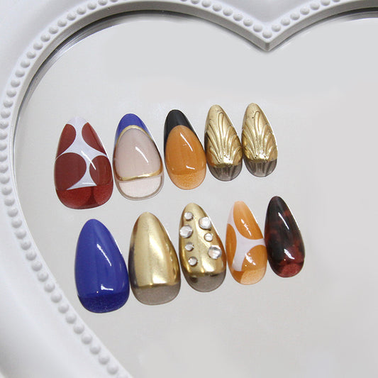Glamorous Fantasy Medium Almond Colorful Mixed Press On Nail Set with Unique Textured Accents