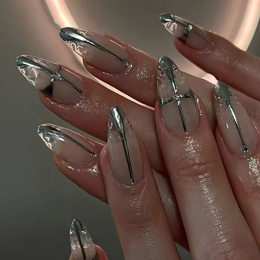 Glamorous Elegance Short Almond Transparent with Metallic Accents Press On Nail Set