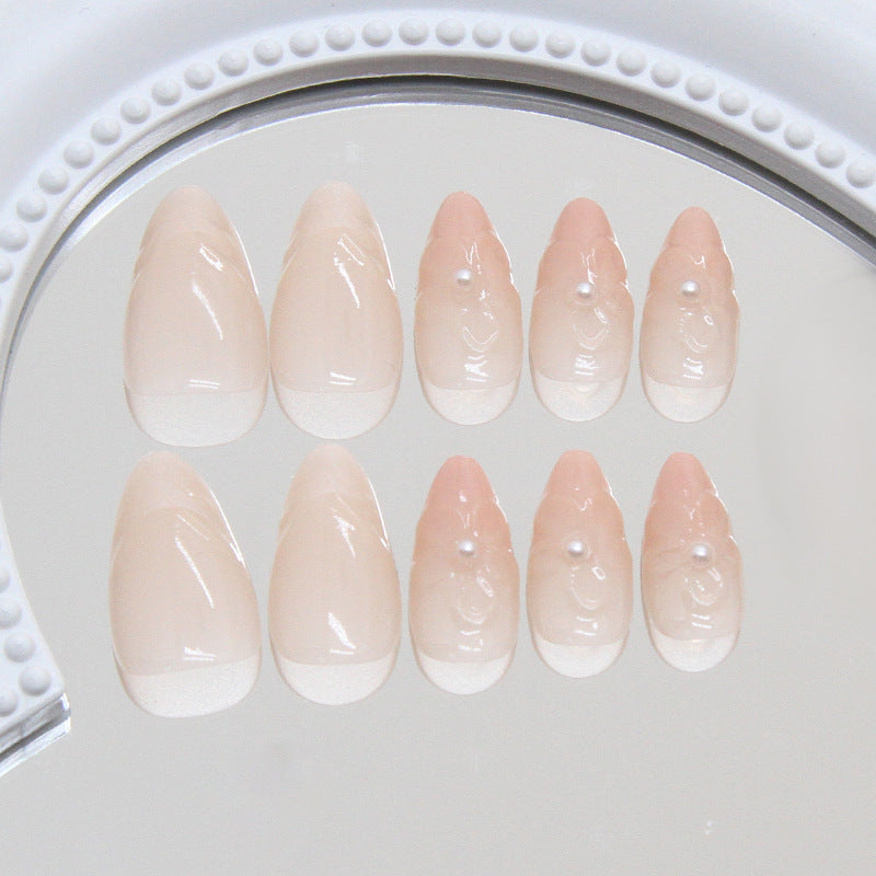 Enchanted Elegance Medium Almond Soft Pink with Pearl Accent Press On Nail Set