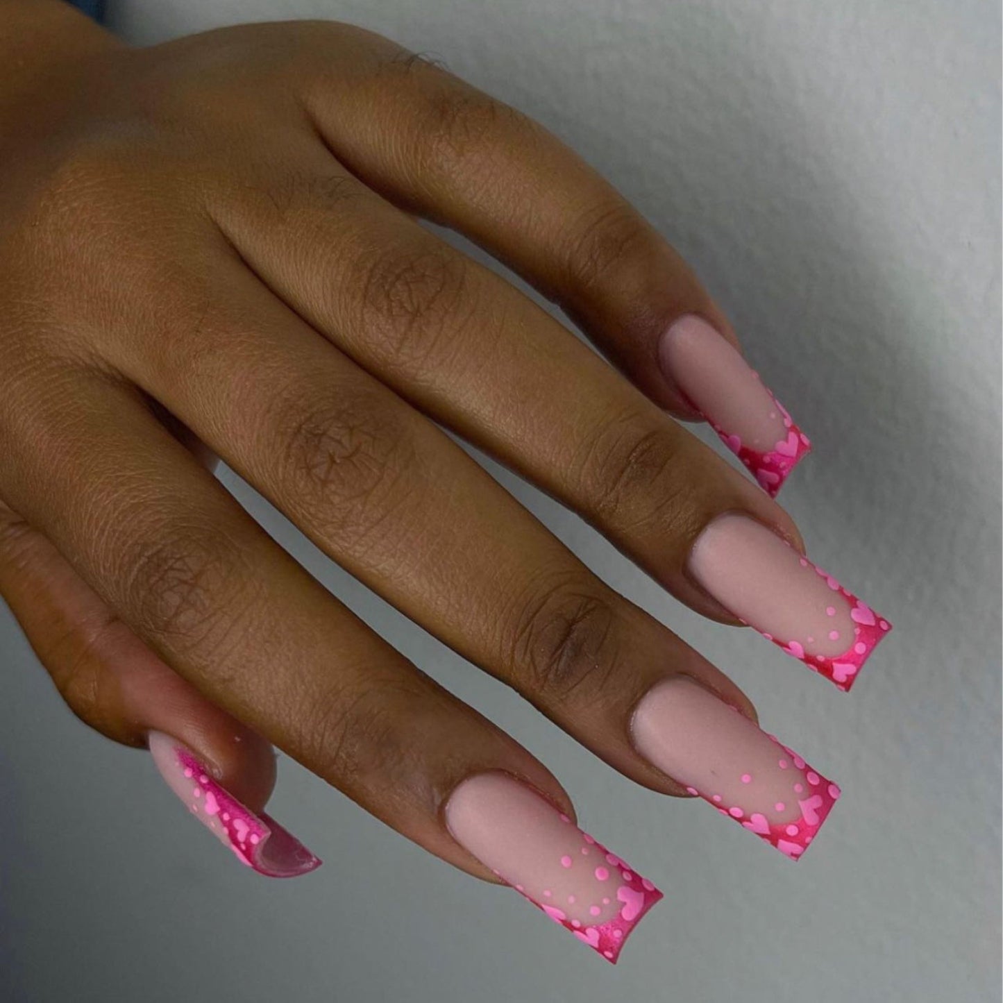 Sweetheart Love Press On Nail Set Long Square Pink Ombre with Heart Dot Design