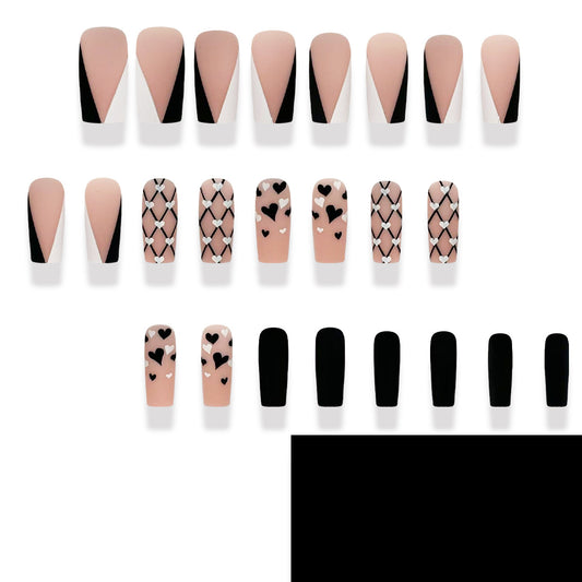 Chic Heartbreaker Set Medium Square Beige and Black with Heart Patterns and Stylish Geometric Designs