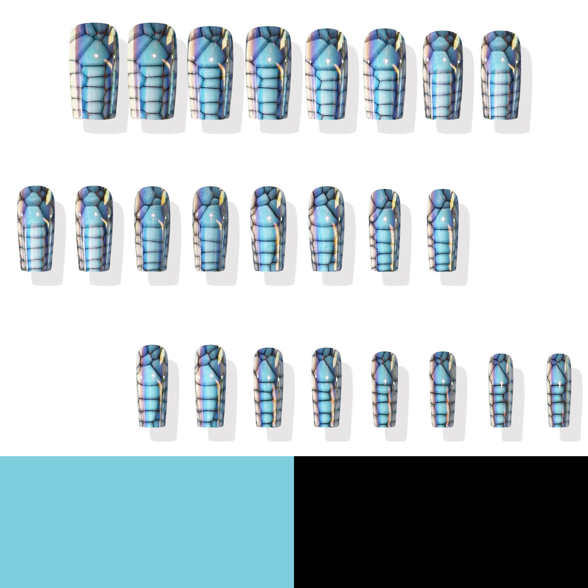 Mystical Ocean Dream Medium Square Blue Stone Pattern Press On Nail Set with Iridescent Shine