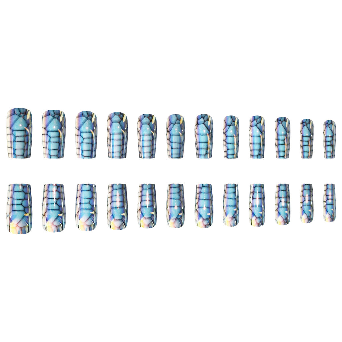 Enchanted Ocean Dream Medium Square Blue Mosaic Press On Nail Set with Iridescent Finish
