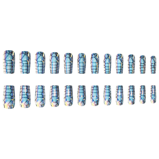 Enchanted Ocean Dream Medium Square Blue Mosaic Press On Nail Set with Iridescent Finish