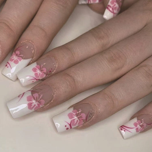 Blossom Dreams Long Square Pink Floral Press On Nail Set