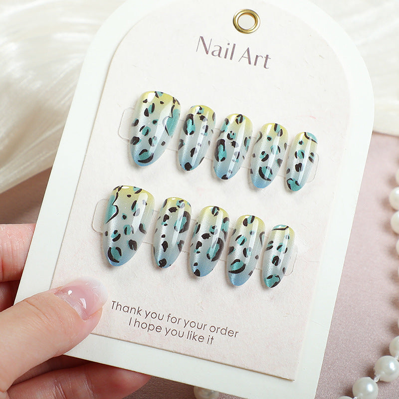 Bold Leopard Print Medium Almond Press On Nail Set with Stylish Gradient Effect
