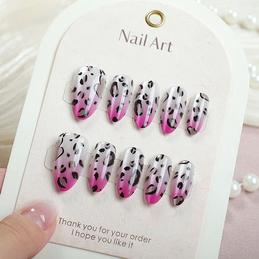 Wild Leopard Print Medium Stiletto Pink Ombre Press On Nail Set