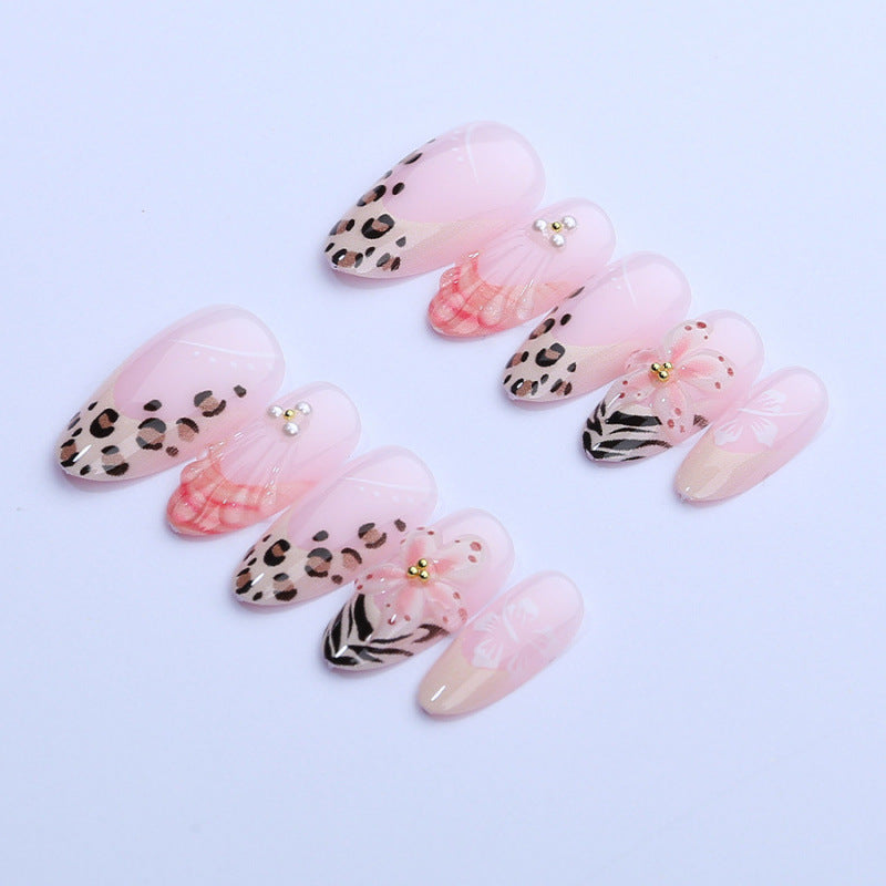 Wildflower Charm Short Almond Pink with Exotic Prints and Floral Accents Nail Set