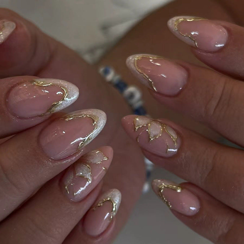 Elegant Garden Short Almond Soft Pink with Golden Accents Press On Nail Set