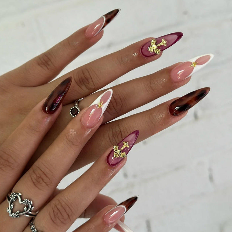 Gothic Elegance Long Almond Multifaceted Two Tone Press On Nail Set