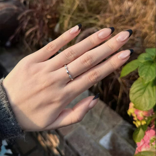 Elegant Enchantment Long Oval Transparent Nails with Chic Black Tips and Glossy Finish