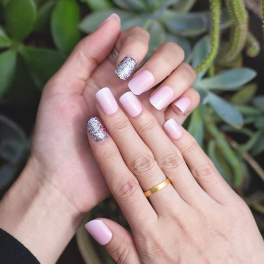 Enchanted Elegance Medium Length Square Pink Press On Nail Set with Glitter Accent Nails