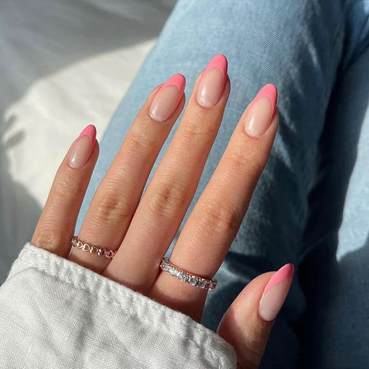 Spring Blossom Medium Almond Pastel Pink Ombre Press On Nail Set with Glossy Finish