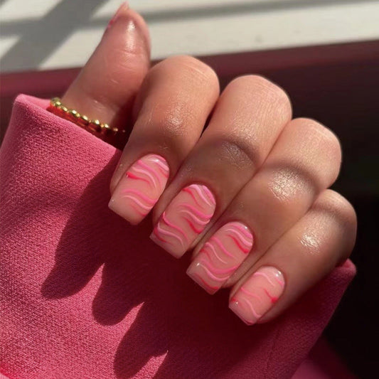 Famous Ripple Short Square Pink Groovy Press On Nails