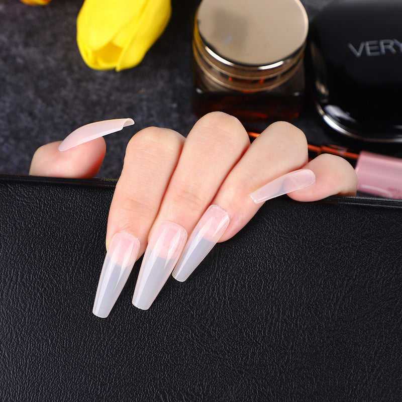 Elegant Chic Long Coffin Gradient Ombr‚âàŒ© Press-On Nail Set with Clear to Pink Transition