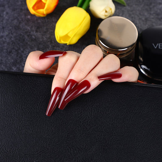 Elegant Soir‚âàŒ©e Extra Long Coffin Burgundy Press On Nail Set with Gloss Finish