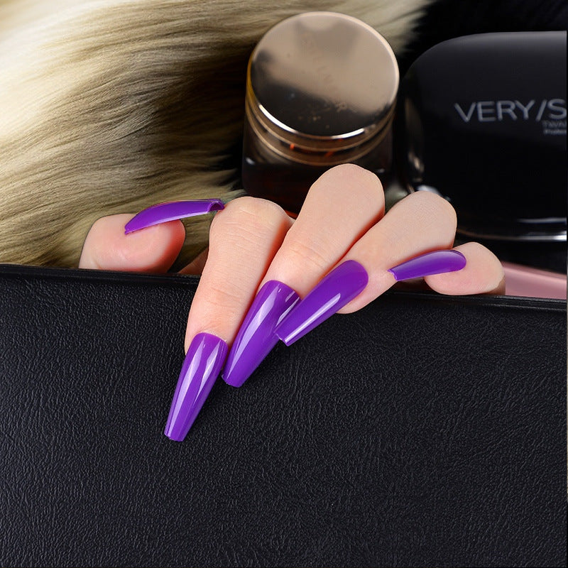 Galactic Glow Long Coffin Purple Ombre Press-On Nail Set with Dynamic Swirl Design