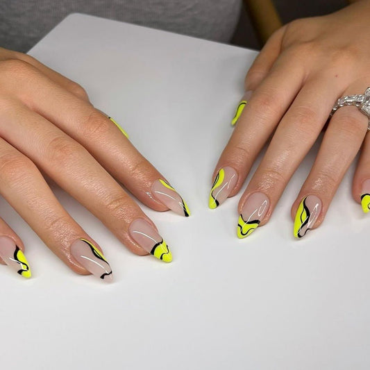 Hazmat Long Almond Yellow Groovy Press On Nails