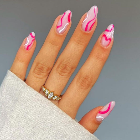 Limited Too Medium Almond Pink Cute Press On Nails