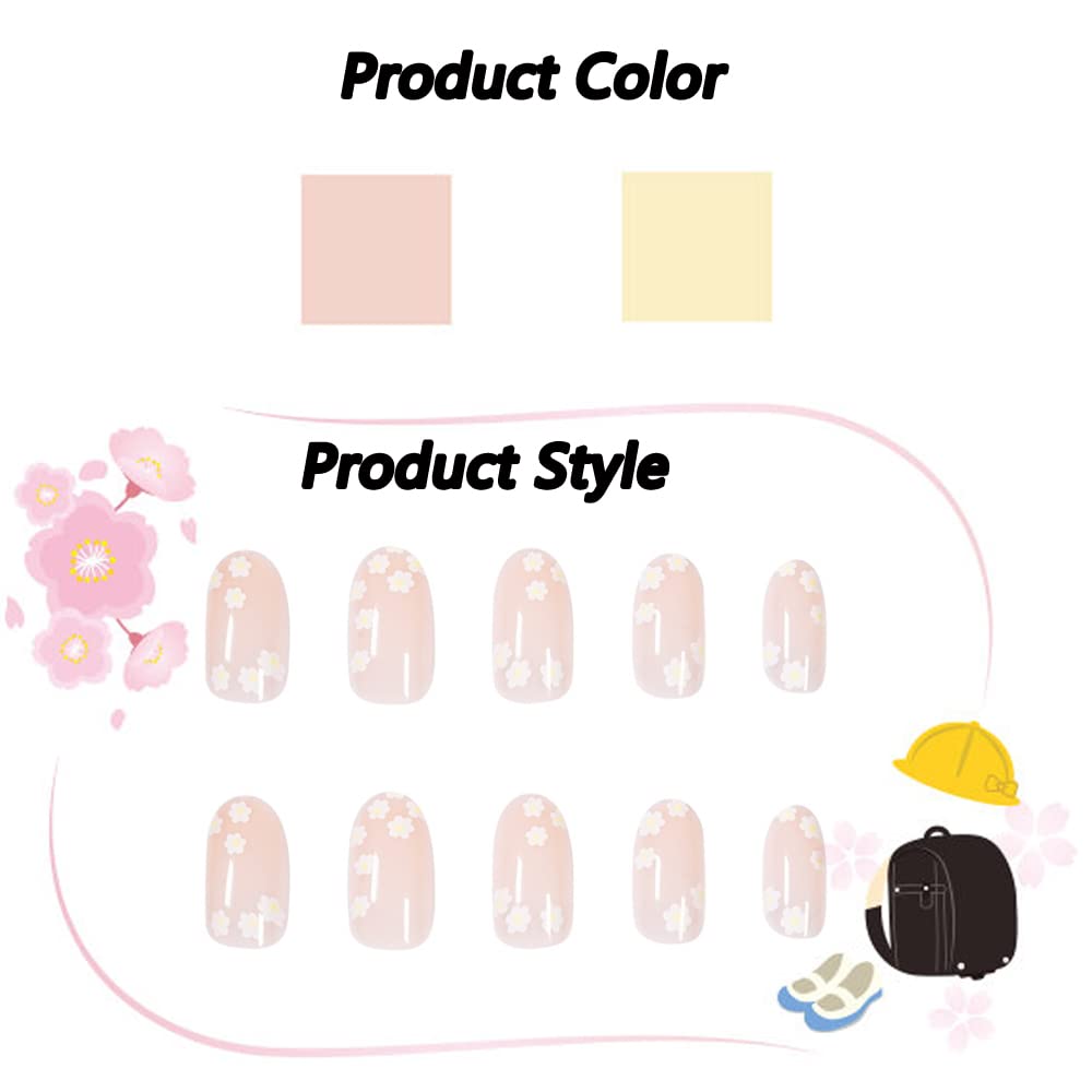 First Bloom Long Oval Beige Spring Press On Nails